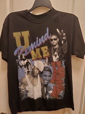 Usher Black Graphic R&B Tribute Tee with Multicolor Print - NWOT / Large